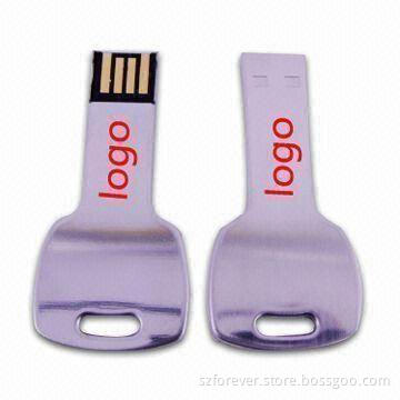 Key-shaped USB Flash Drive, Made of Metal, 128MB to 32GB Capacity and CE, FCC, RoHS Marks